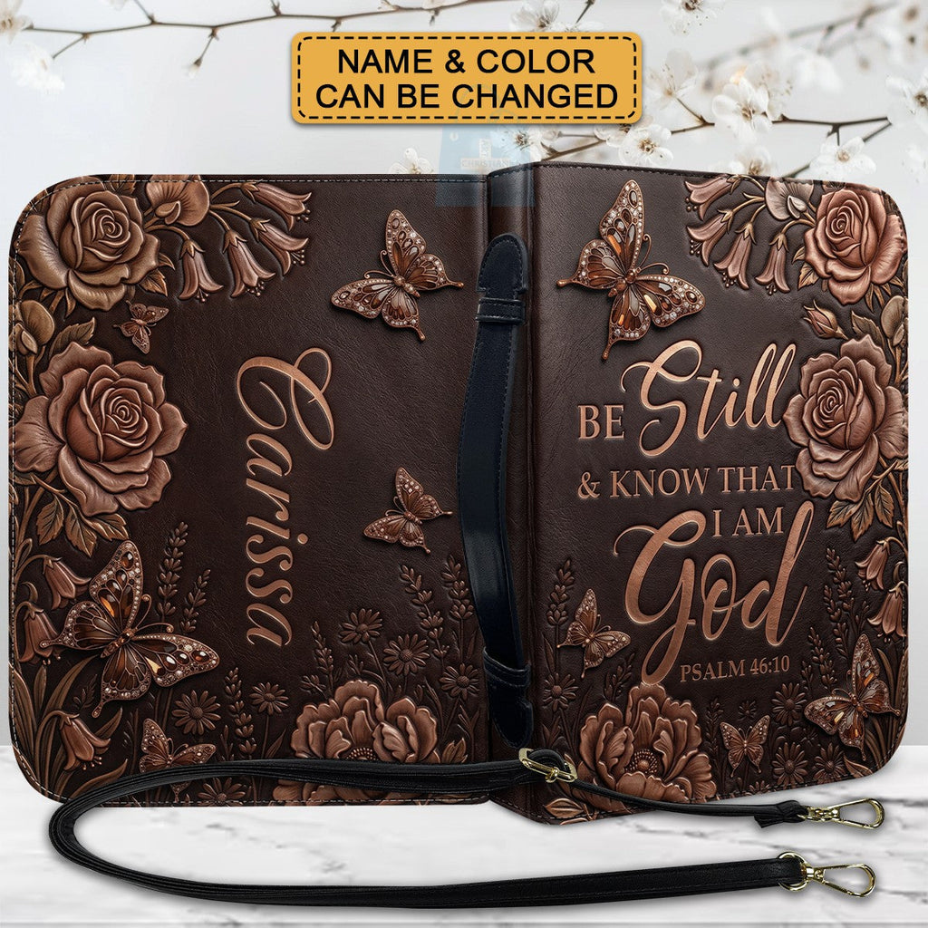 Personalized Purple Butterfly "Be Still" Leather Bible Cover