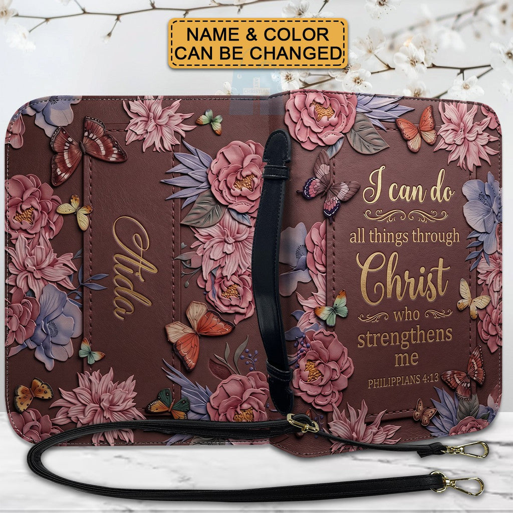 Personalized Burgundy "I Can Do All Things" Leather Bible Cover