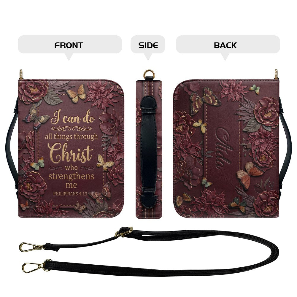 Personalized Burgundy "I Can Do All Things" Leather Bible Cover