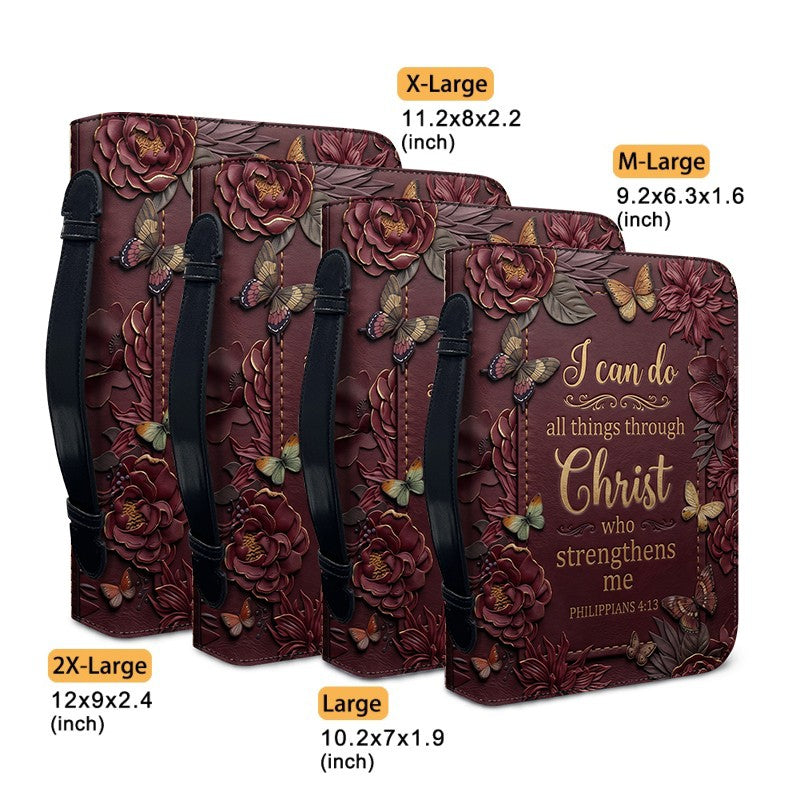 Personalized Burgundy "I Can Do All Things" Leather Bible Cover