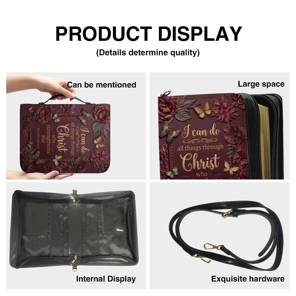 Personalized Burgundy "I Can Do All Things" Leather Bible Cover