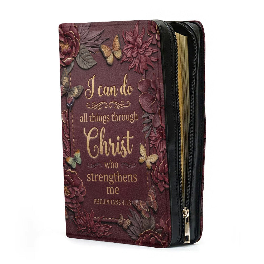 Personalized Burgundy "I Can Do All Things" Leather Bible Cover