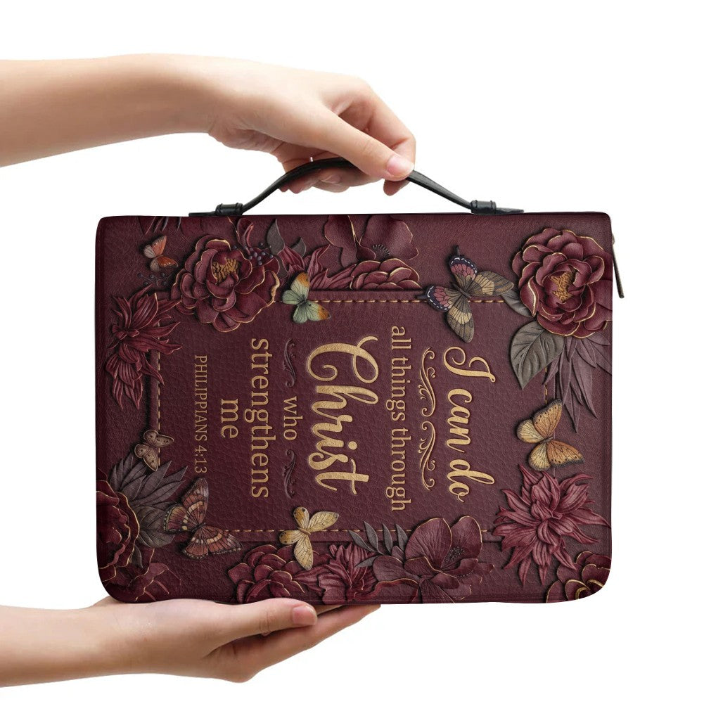 Personalized Burgundy "I Can Do All Things" Leather Bible Cover
