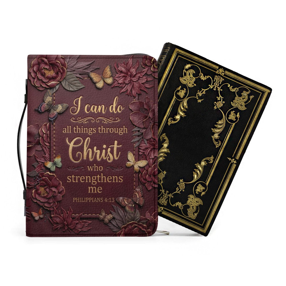 Personalized Burgundy "I Can Do All Things" Leather Bible Cover