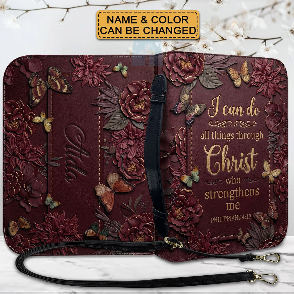 Personalized Burgundy "I Can Do All Things" Leather Bible Cover