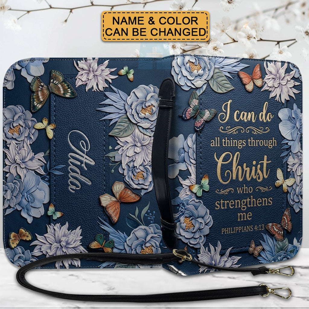 Personalized Burgundy "I Can Do All Things" Leather Bible Cover