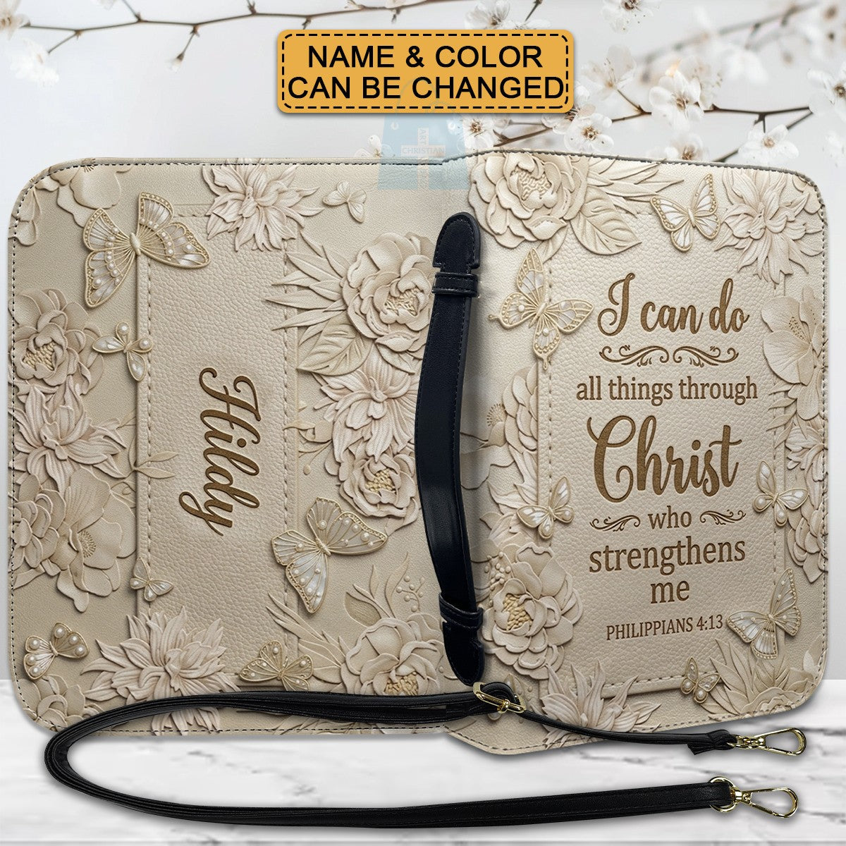 Personalized Burgundy "I Can Do All Things" Leather Bible Cover