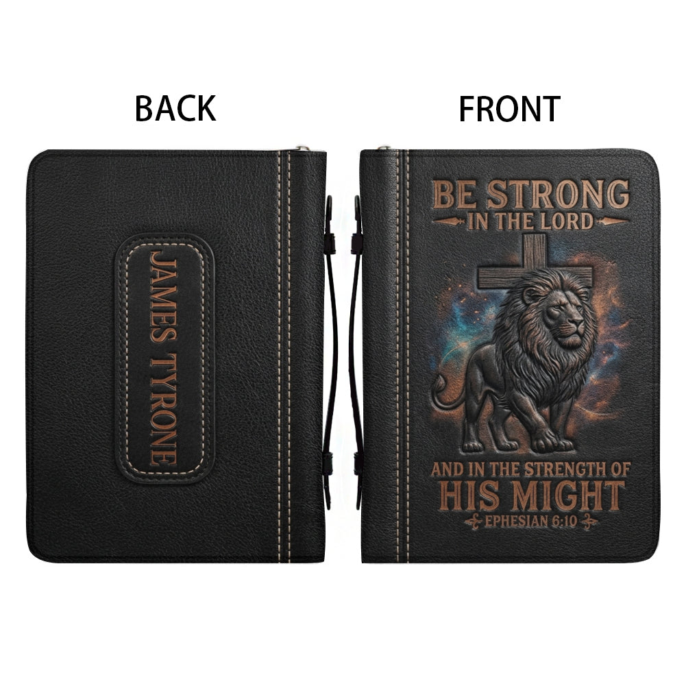 Personalized Lion & Cross Leather Bible Cover