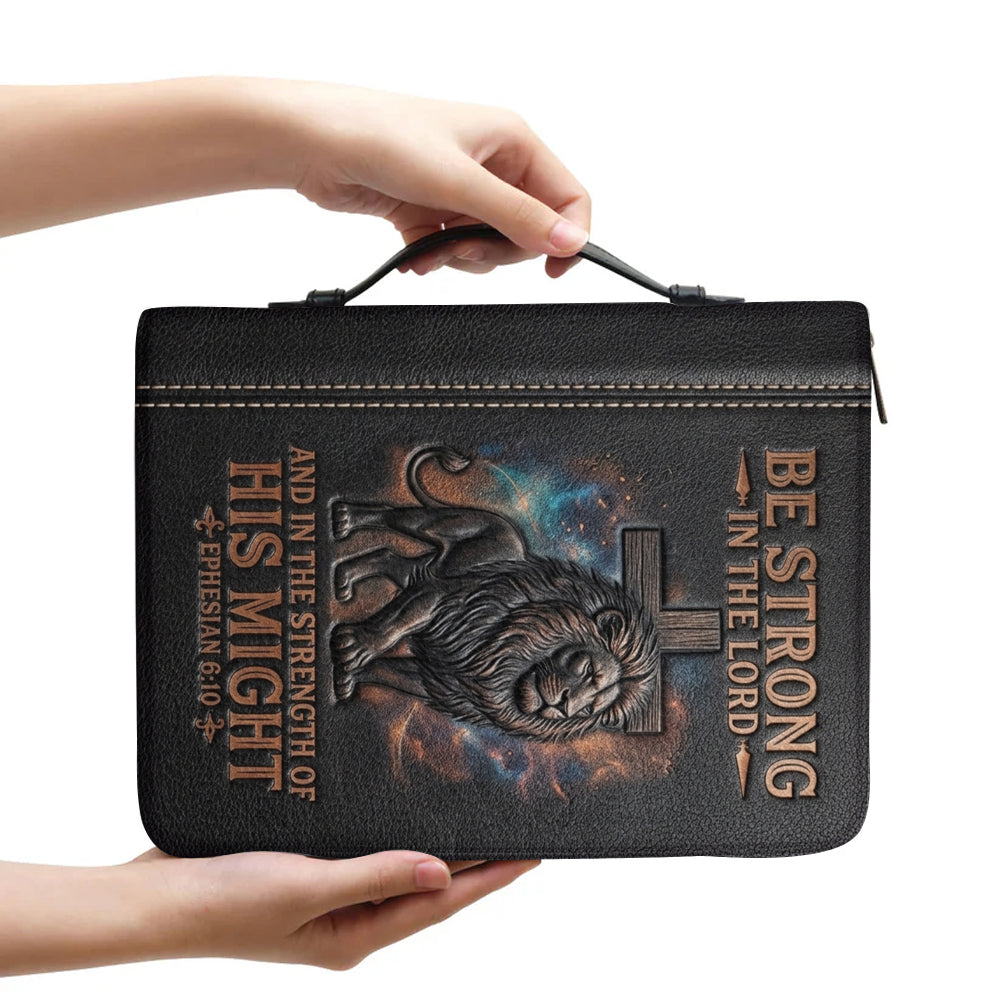 Personalized Lion & Cross Leather Bible Cover