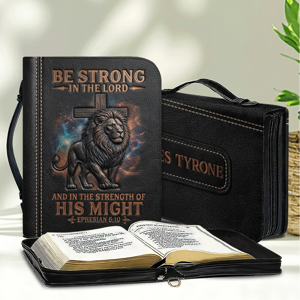 Personalized Lion & Cross Leather Bible Cover