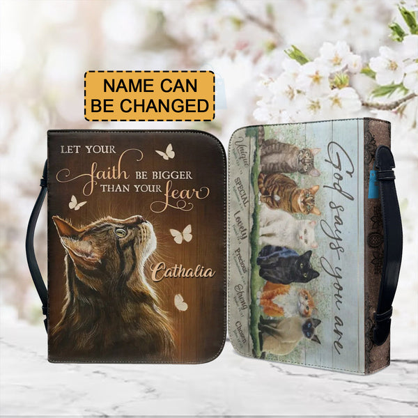 Personalized Faith Over Fear Cat Bible Cover
