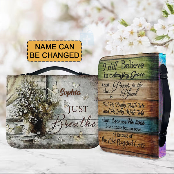 Personalized Just Breathe Floral Bible Cover