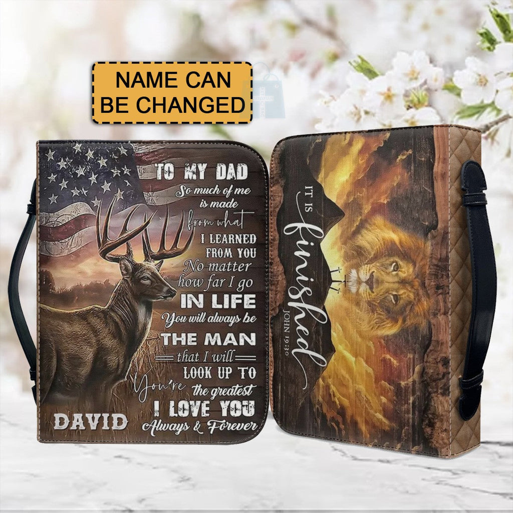 Personalized Hunting Lion Bible Cover for Dad