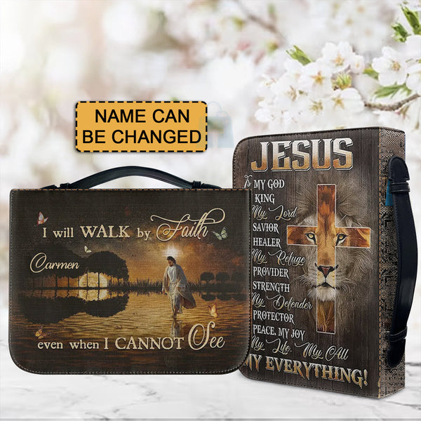 Walk By Faith Lion Cross Personalized Bible Cover