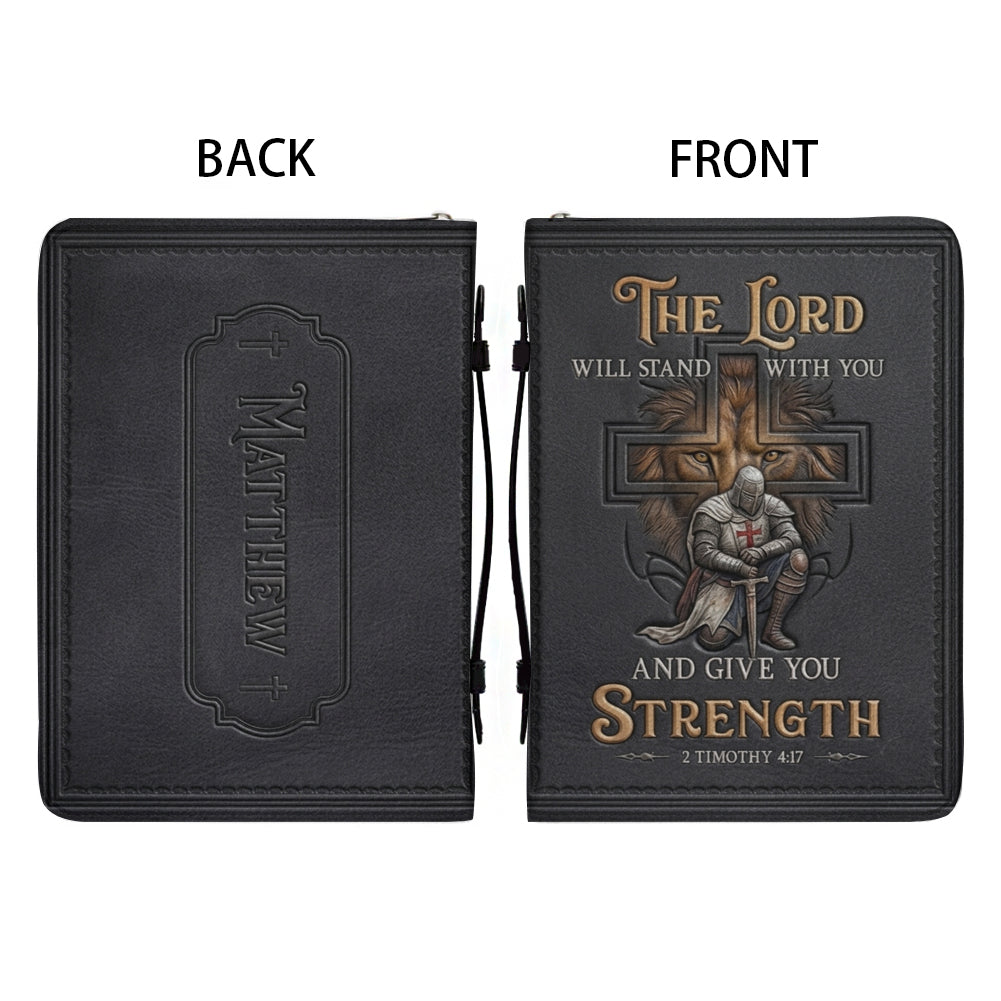 Personalized Lion & Knight Leather Bible Cover