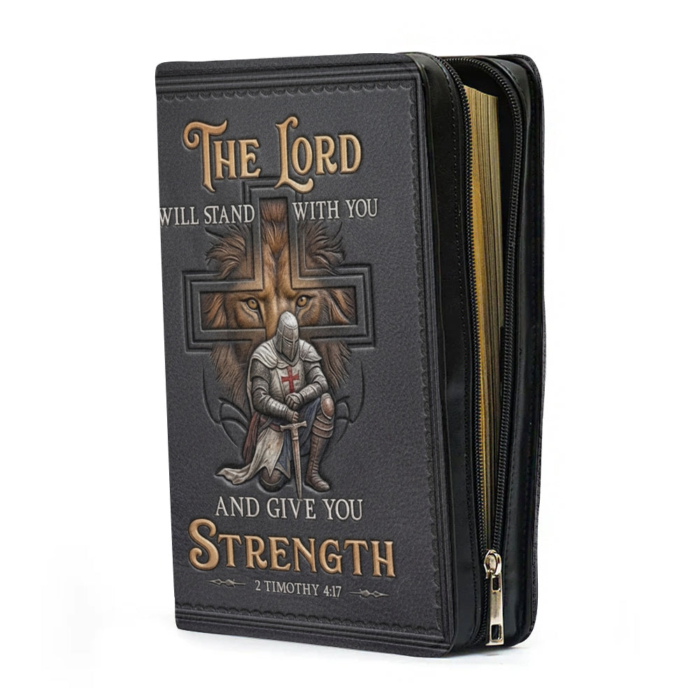 Personalized Lion & Knight Leather Bible Cover