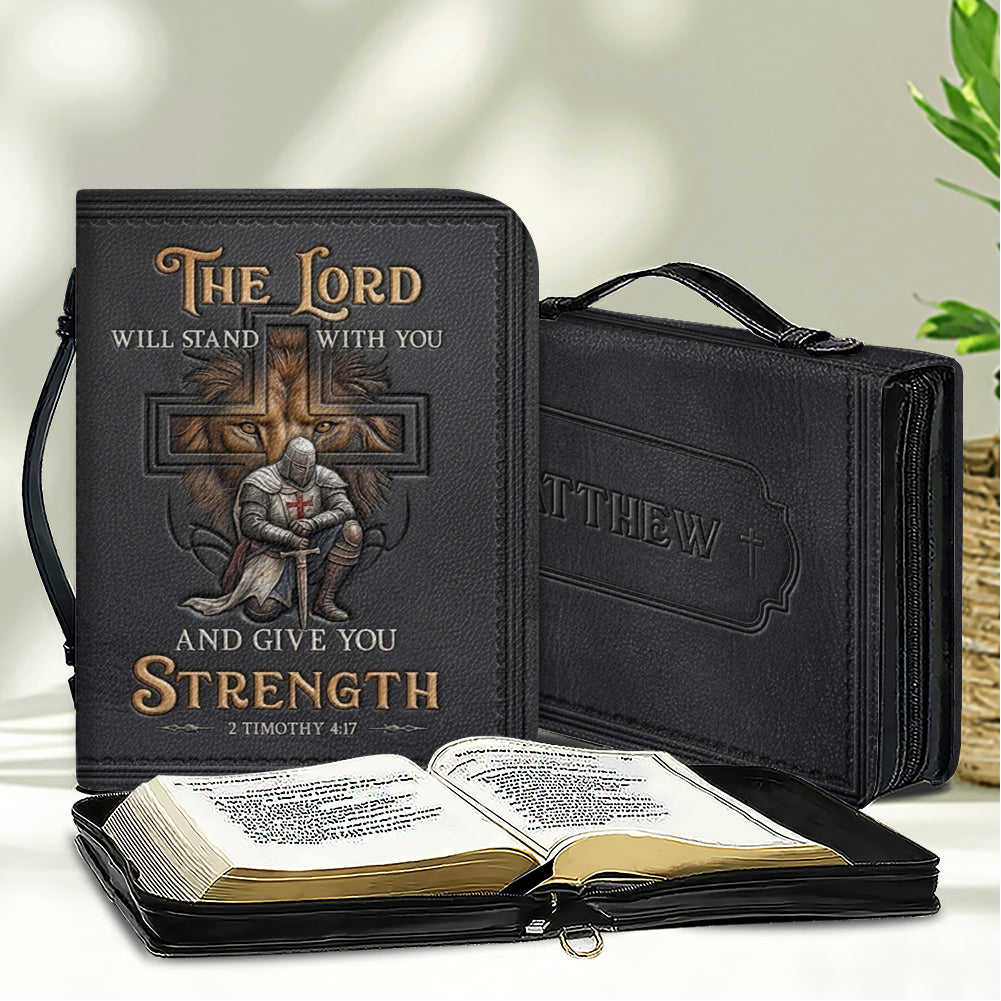 Personalized Lion & Knight Leather Bible Cover