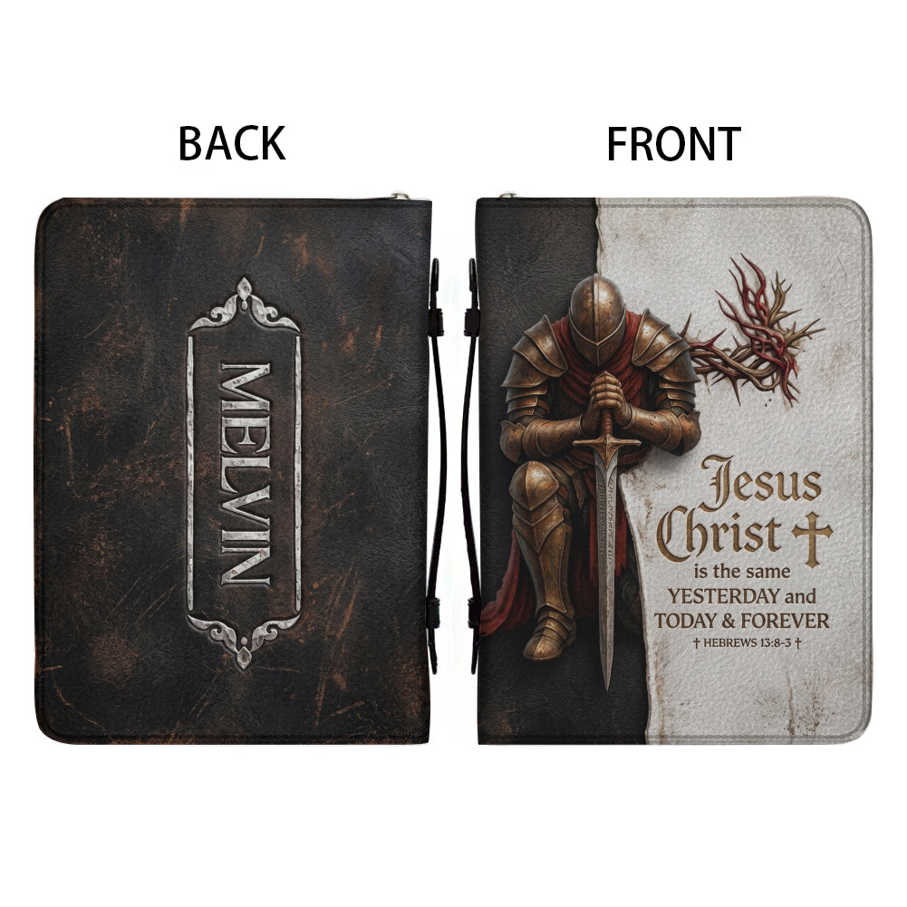 Personalized Kneeling Knight Leather Bible Case