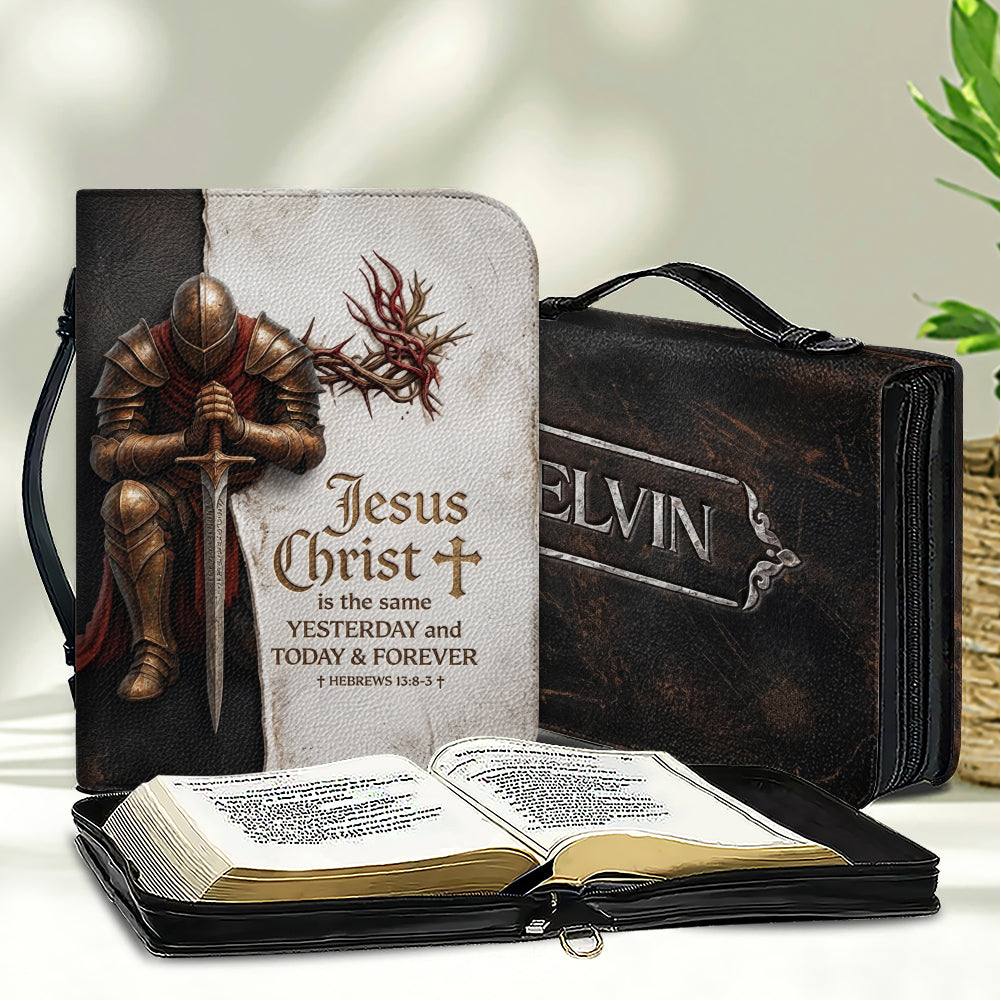 Personalized Kneeling Knight Leather Bible Case