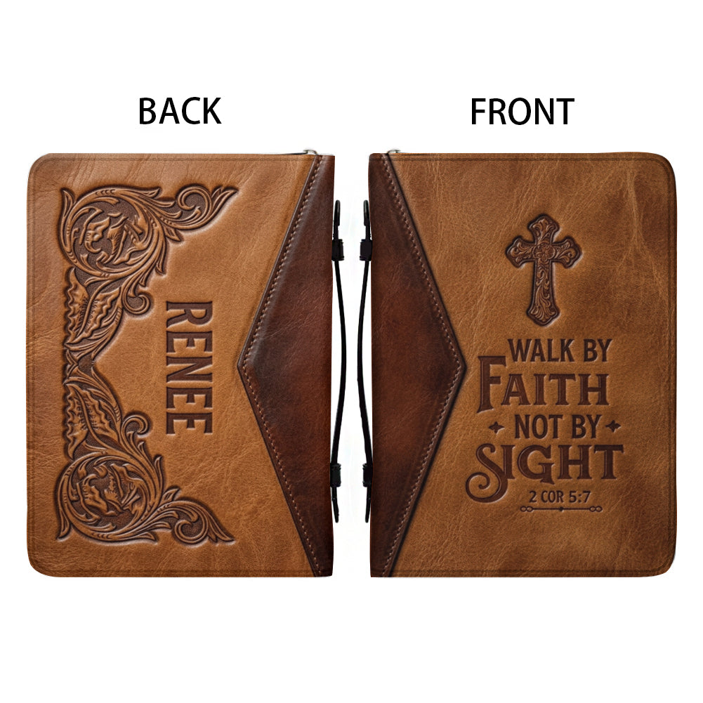 Personalized Walk By Faith Leather Bible Cover