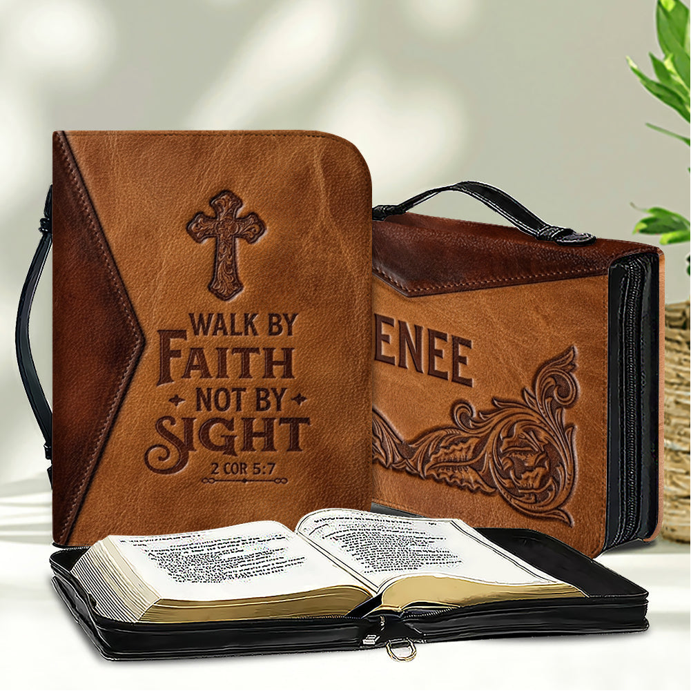 Personalized Walk By Faith Leather Bible Cover