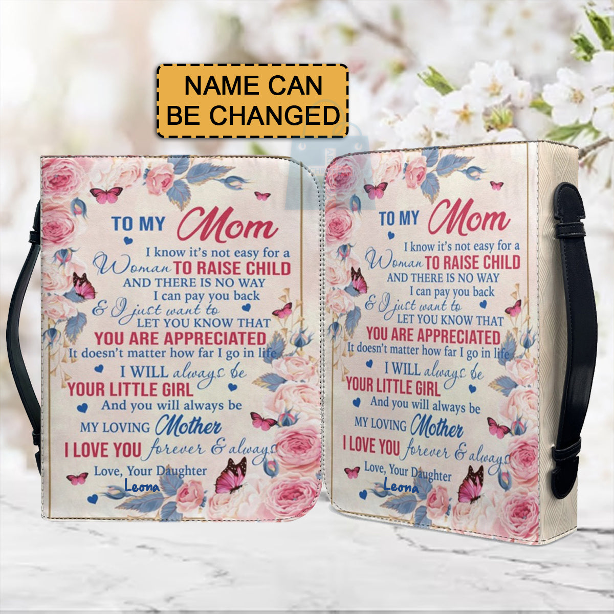 Personalized Mom Butterfly Rose Bible Cover