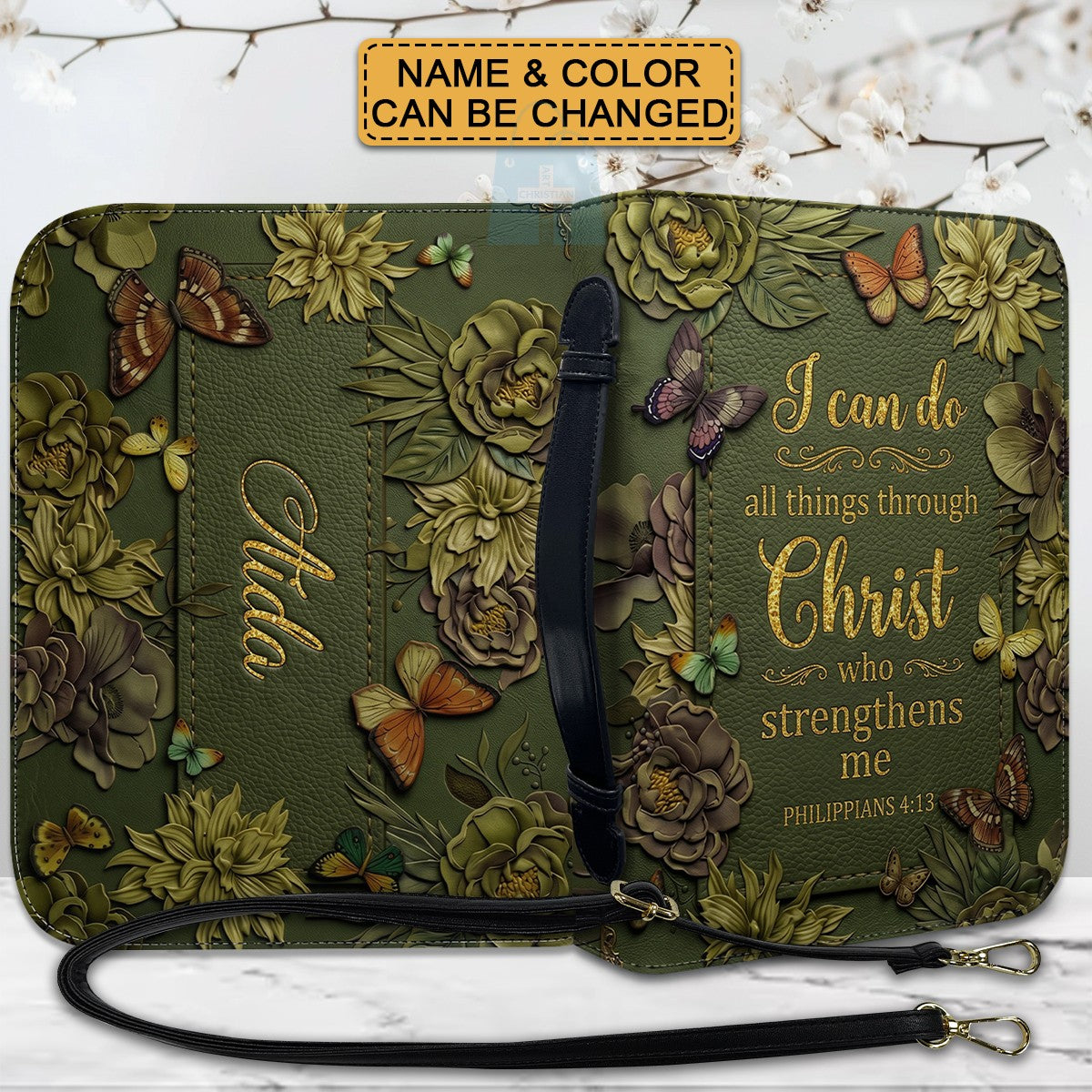 Personalized Burgundy "I Can Do All Things" Leather Bible Cover