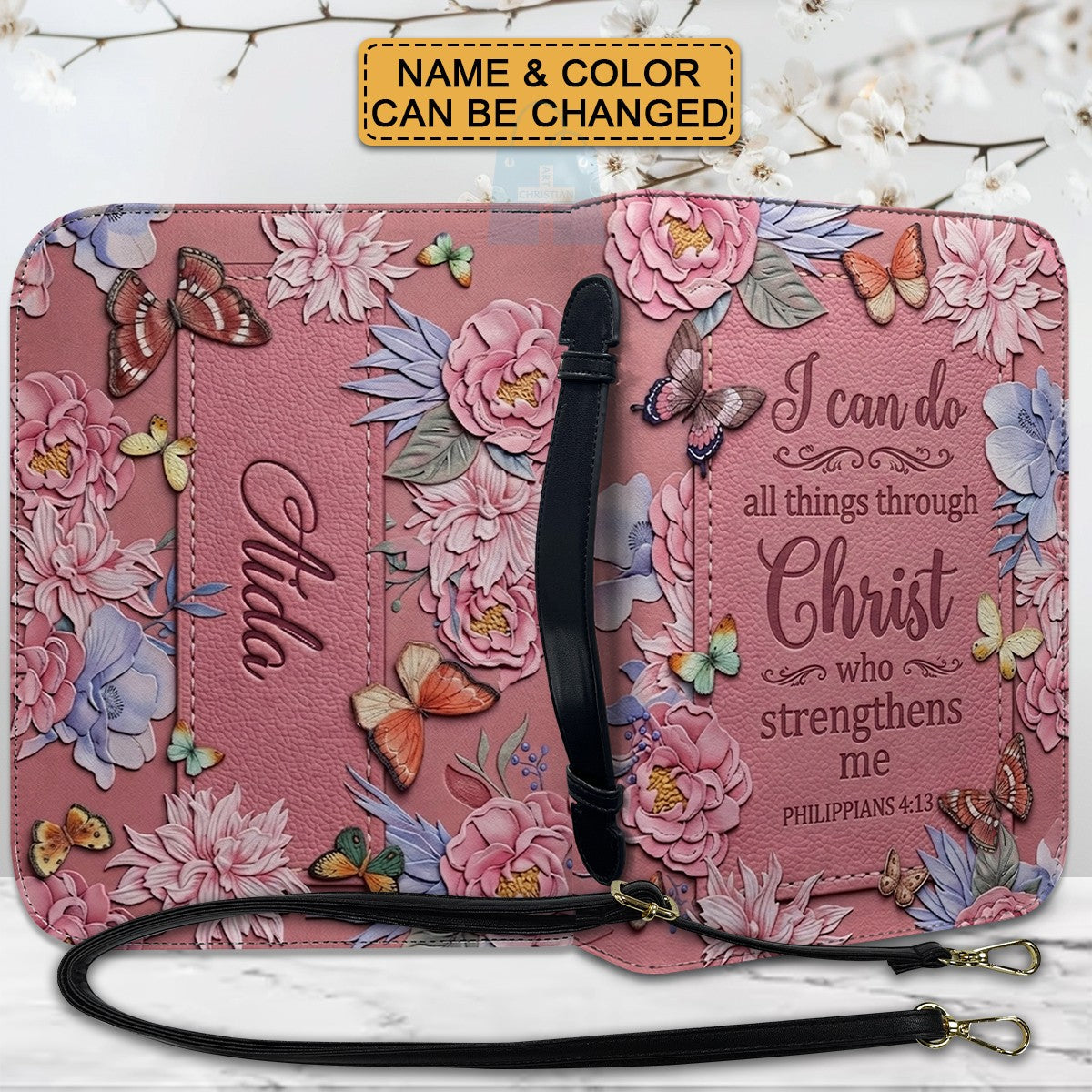 Personalized Burgundy "I Can Do All Things" Leather Bible Cover