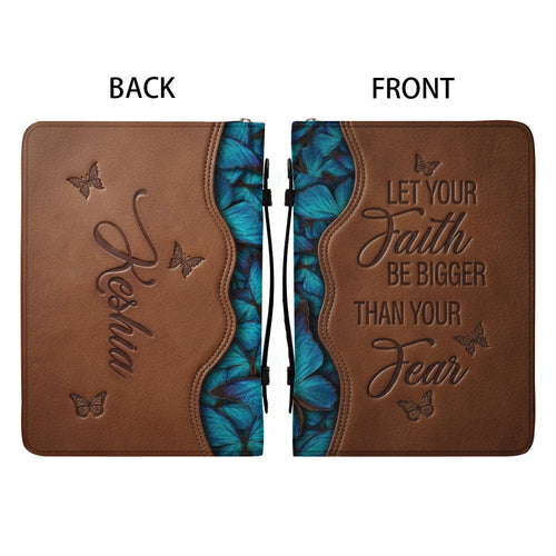 Faith Over Fear Blue Butterfly Leather Bible Cover