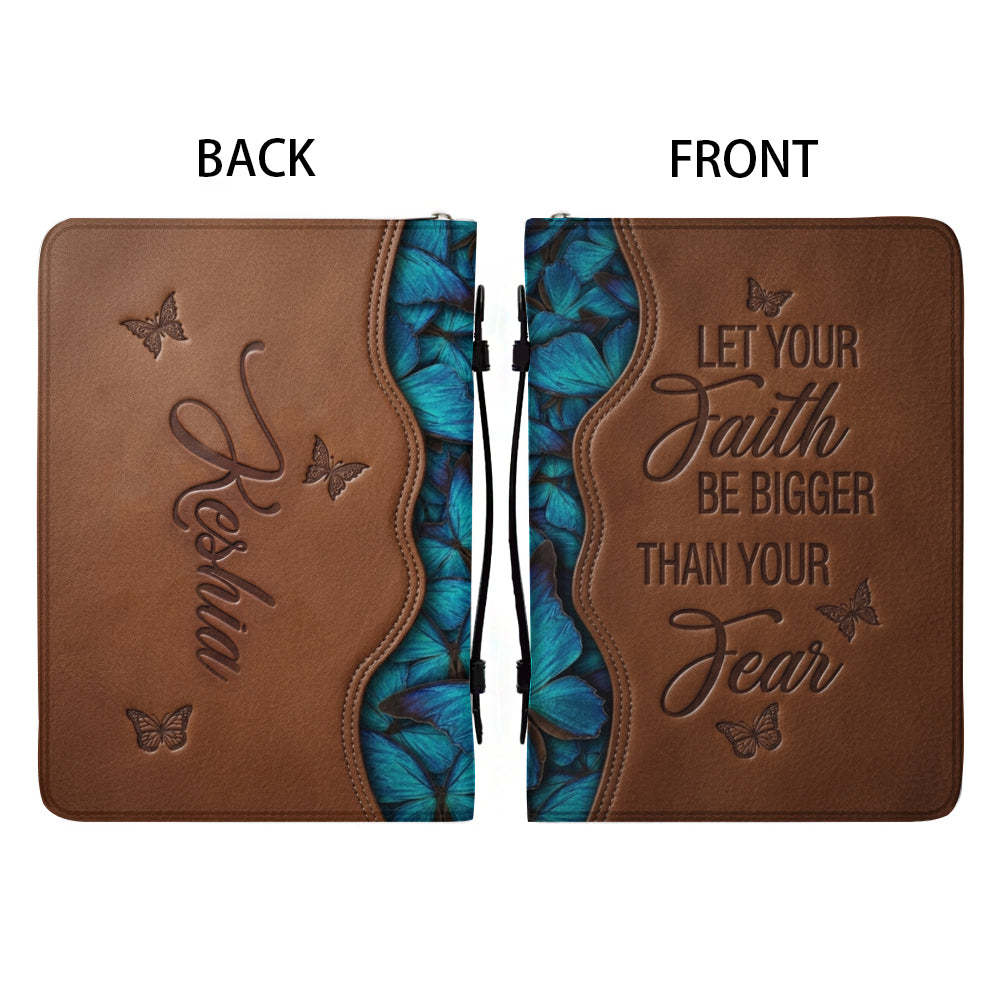 Personalized Blue Butterfly Leather Bible Cover