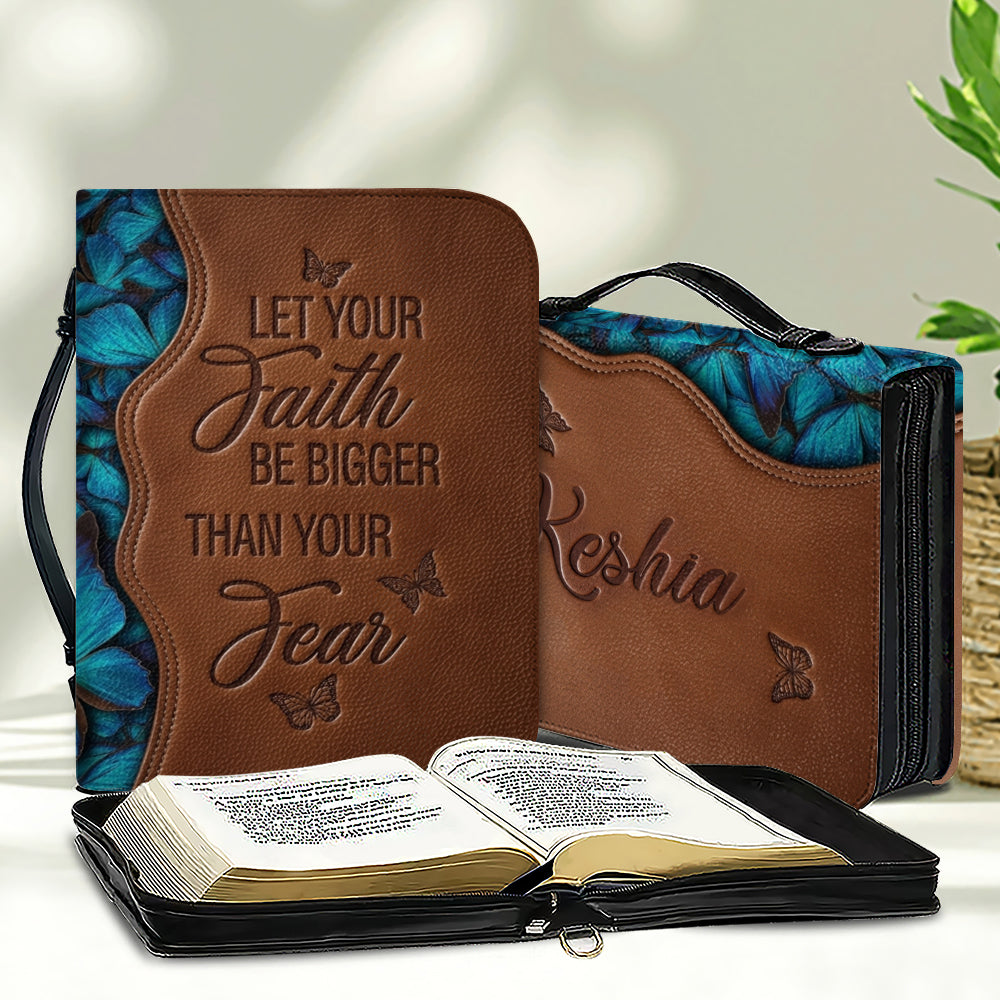 Faith Over Fear Blue Butterfly Leather Bible Cover