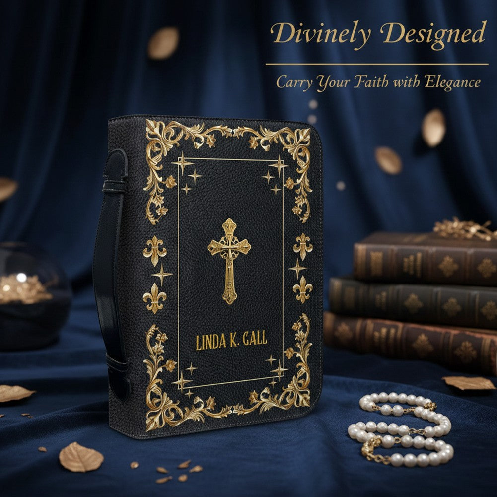 Personalized Gold Floral Leather Bible Cover