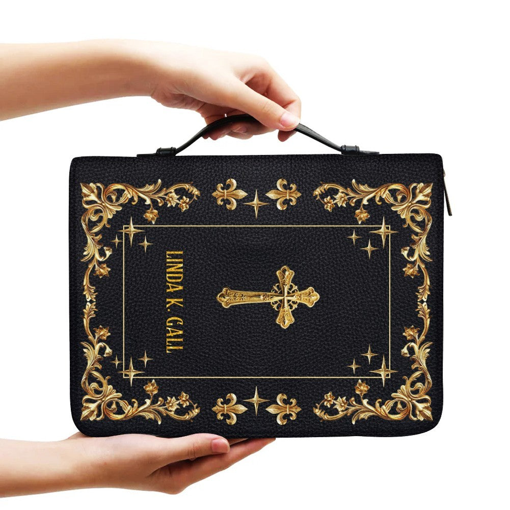 Personalized Gold Floral Leather Bible Cover