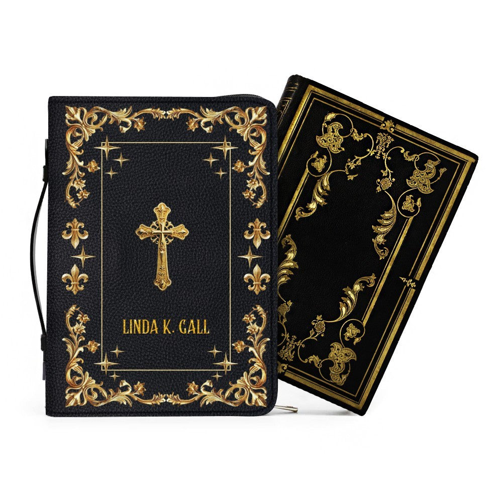 Personalized Gold Floral Leather Bible Cover