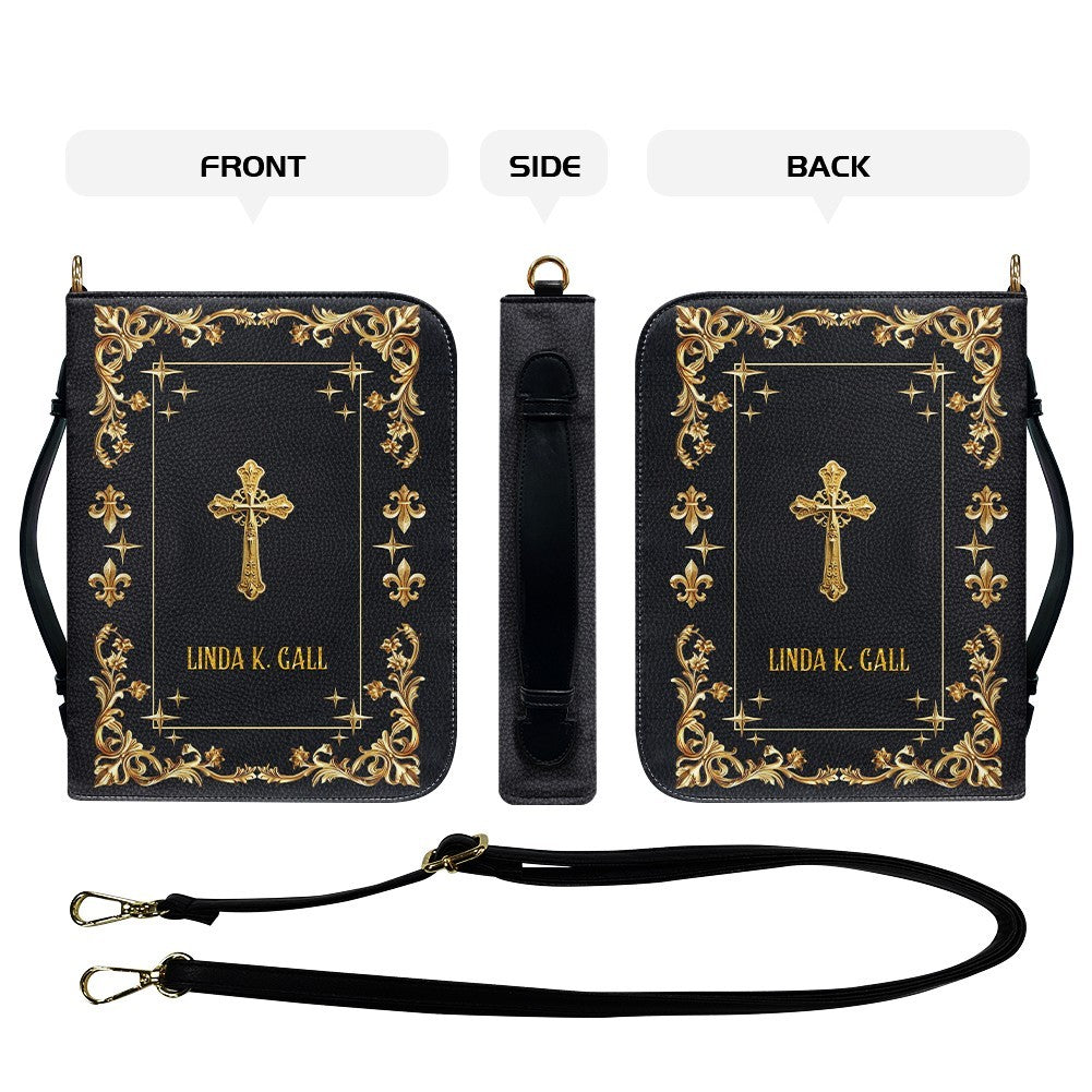 Personalized Gold Floral Leather Bible Cover