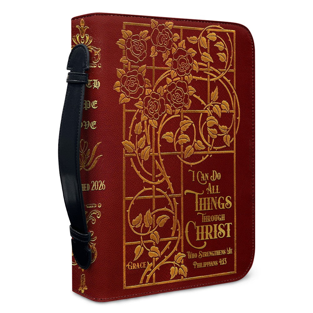 Custom Floral Leather Bible Case with Name