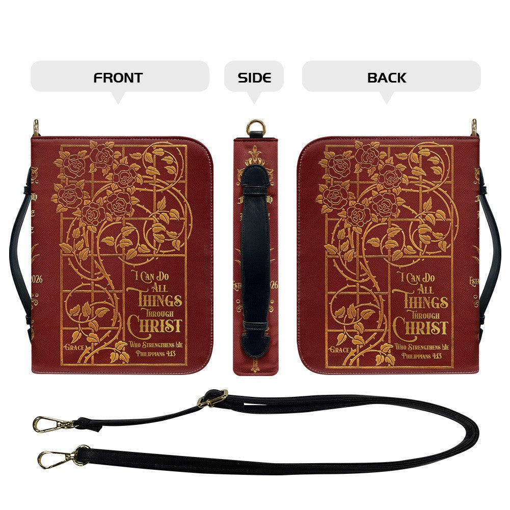 Custom Floral Leather Bible Case with Name