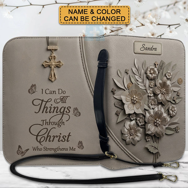 Personalized Leather Bible Cover with Handle