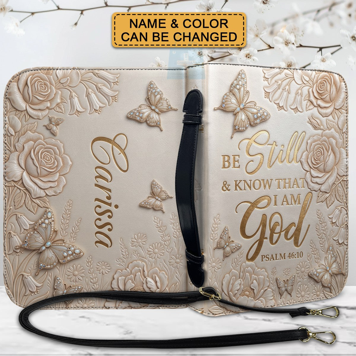 Personalized Purple Butterfly "Be Still" Leather Bible Cover