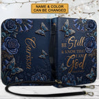 Personalized Purple Butterfly "Be Still" Leather Bible Cover