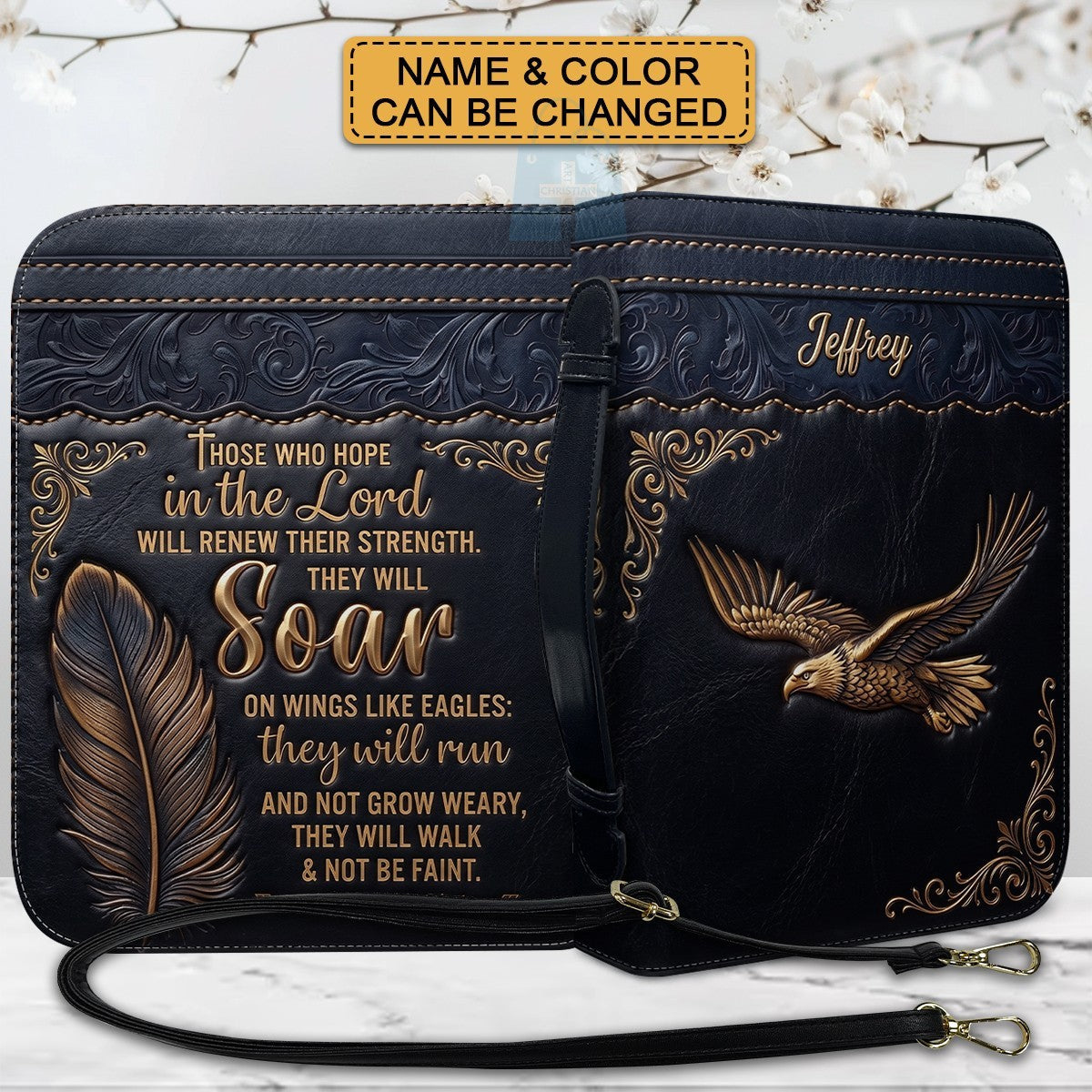 Personalized Eagle Bible Cover with Strap