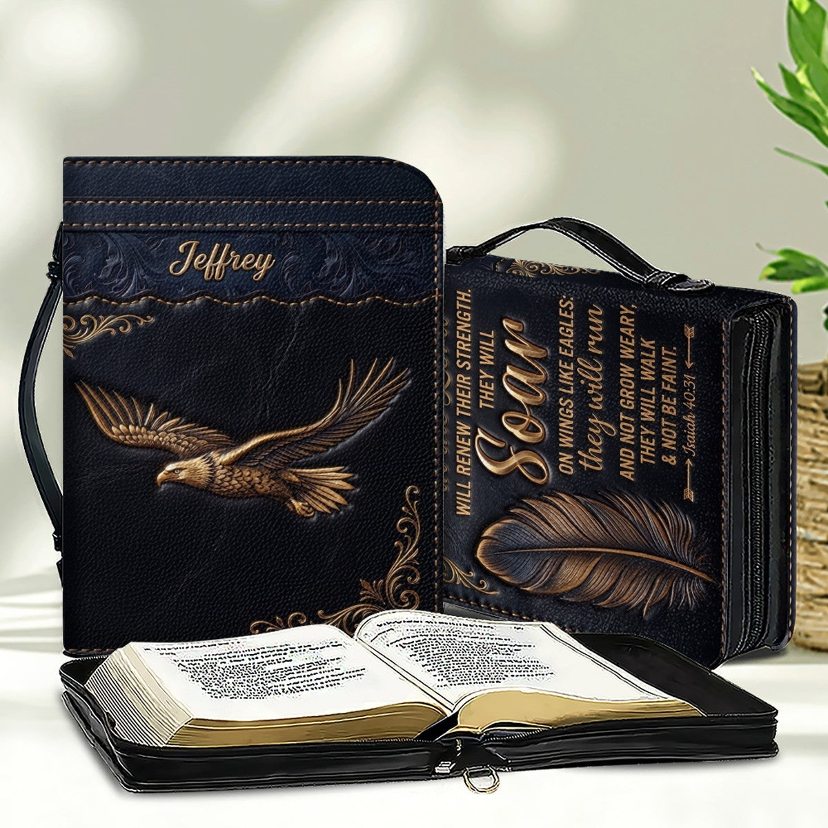 Personalized Eagle Bible Cover with Strap