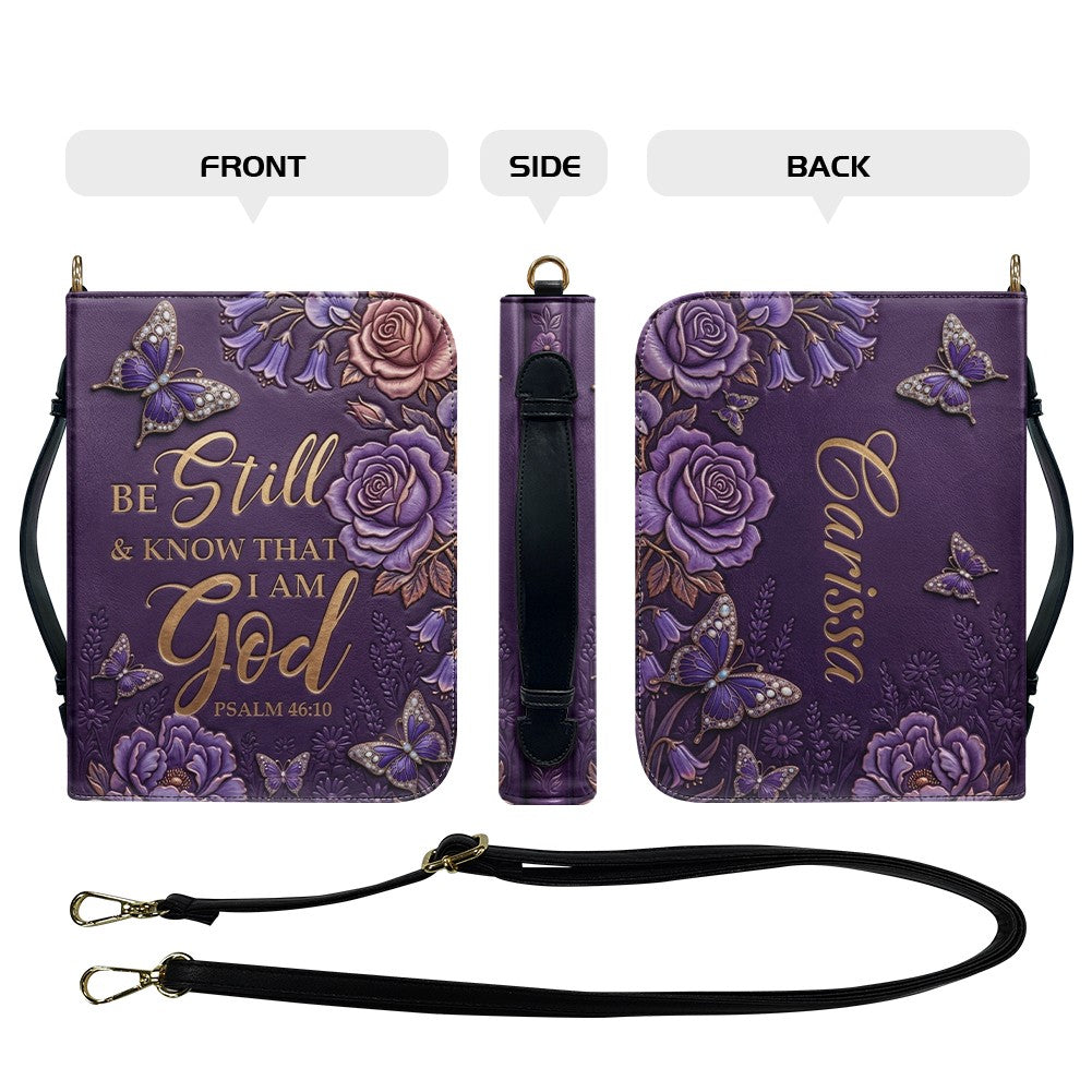 Personalized Purple Butterfly "Be Still" Leather Bible Cover
