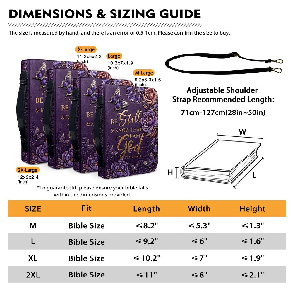 Personalized Purple Butterfly "Be Still" Leather Bible Cover