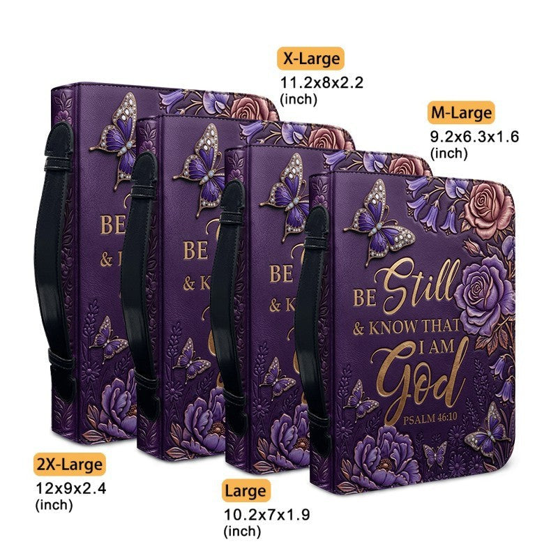 Personalized Purple Butterfly "Be Still" Leather Bible Cover