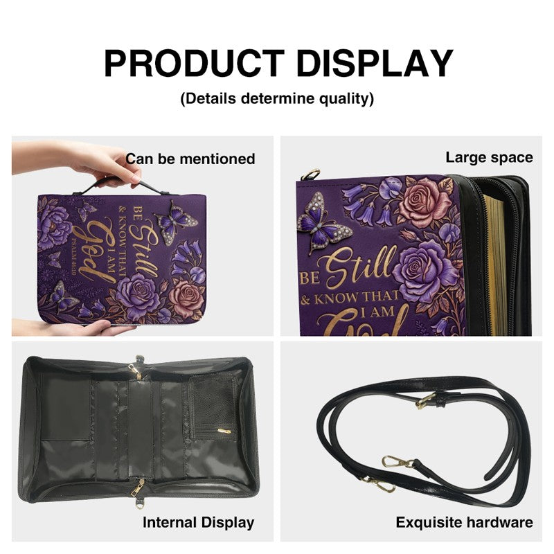 Personalized Purple Butterfly "Be Still" Leather Bible Cover