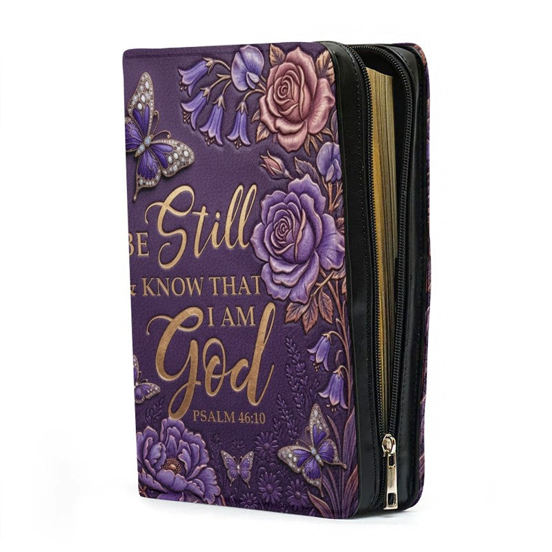 Personalized Purple Butterfly "Be Still" Leather Bible Cover