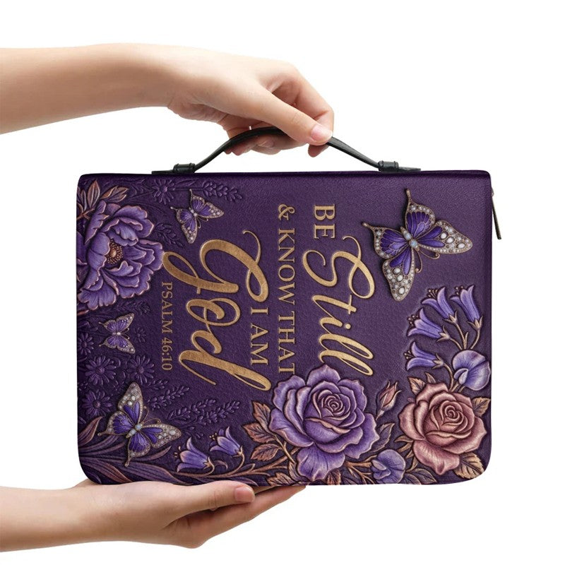 Personalized Purple Butterfly "Be Still" Leather Bible Cover