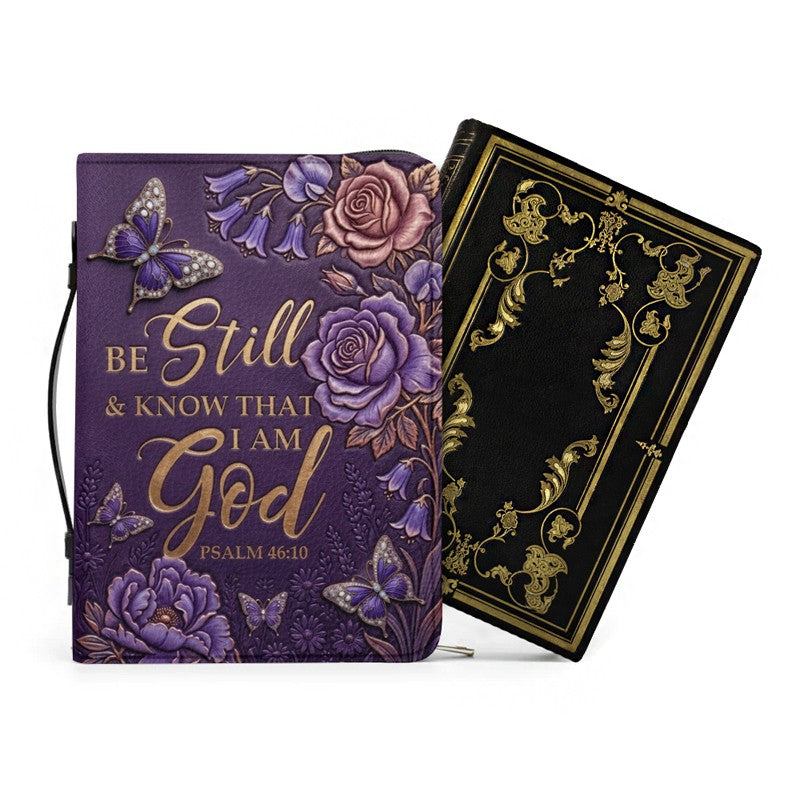 Personalized Purple Butterfly "Be Still" Leather Bible Cover