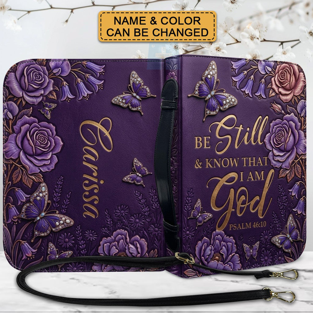 Personalized Purple Butterfly "Be Still" Leather Bible Cover